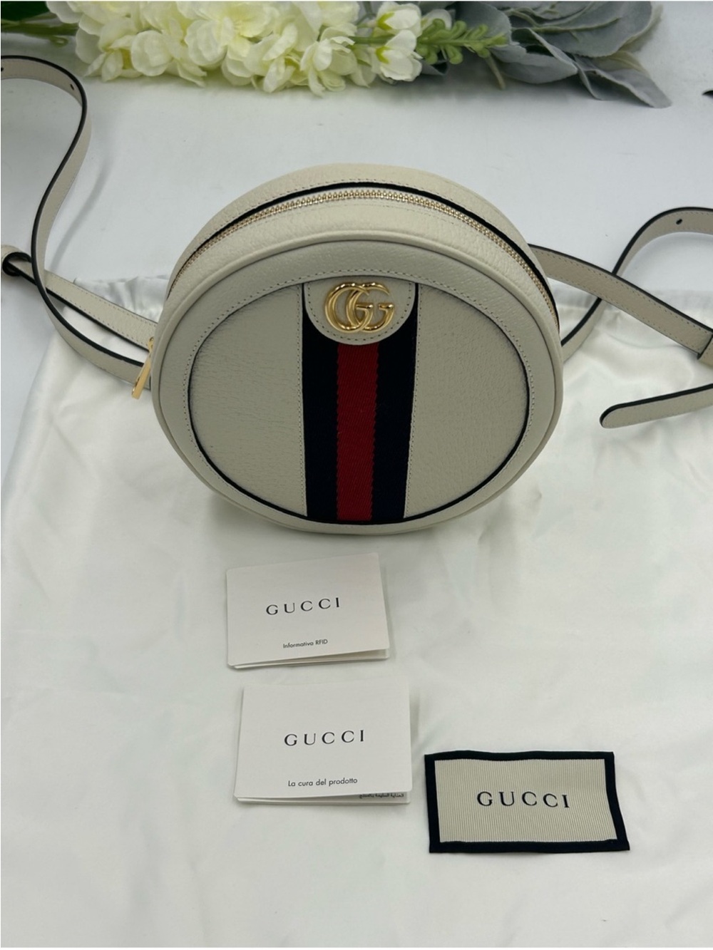 Gucci Ophidia Leather Round Crossbody with Red & Blue Web Stripe and iconic logo - Picture 2 of 13